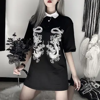 Fernan Dragon Harajuku T-shirt Kinijos Mados Tees Pusė Rankovių Vasaros Viršūnes Moterų 2021 Goth Tamsiai Prarasti Derliaus Marškinėlius