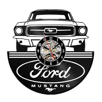 Ford Mustang Vinilo Įrašas Modernaus Dizaino Sieninis Laikrodis Kambarį Apdaila, Automobilių Logo Kabo Laikrodžiai Sienos Žiūrėti Namų Dekoro Silent
