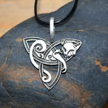 Fox Su Trejybės Simbolis Airijos Mazgas Amuletas Viking Gyvūnų Pagonių Talismanas Mens Moteriški Karoliai