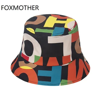 FOXMOTHER Naujas Vasaros Mados Vaivorykštė Laišką Kibirą Skrybėlės nuo Saulės Panama Žvejybos Kepurės Moterims Moteriški 2021