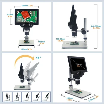 G1200 Skaitmeninis Mikroskopas su 7 Colių Didelis Spalvotas Ekranas, LCD Ekranas 12MP 1-1200X Amplifikacijos didinamasis stiklas Su Aliuminio Lydinio Stendas