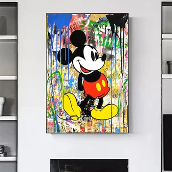Gatvės Grafiti Meno Disney Mickey ir Minnie Drobės Tapybos Plakatai ir Spausdina Sienos Meno Nuotrauką Kambarį Namų Dekoro
