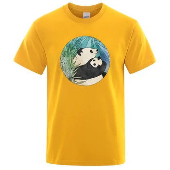 Giant Panda, turinti Kūdikį Karikatūros printMan Tee Marškinėliai Reguliarūs Rankovėmis Viršūnes Mados Prarasti T Shirts Vyrų Atsitiktinis Summer Tee Marškinėliai