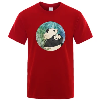 Giant Panda, turinti Kūdikį Karikatūros printMan Tee Marškinėliai Reguliarūs Rankovėmis Viršūnes Mados Prarasti T Shirts Vyrų Atsitiktinis Summer Tee Marškinėliai