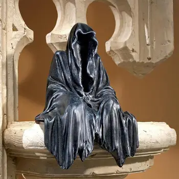 Gotikos Dekoro Lentynos Sėdi Statula Trileris Sėdi Grim Reaper Statula Dervos Papuošalai Reaper Statula Dovana Apdailos Amatai