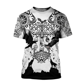 Gražus Vikingai Fenrir Tatuiruotė 3D Atspausdintas Vyrų marškinėliai Harajuku trumpomis rankovėmis Marškinėlius vasaros gatvės Unisex marškinėlius viršūnes DX-5