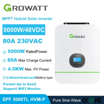 Growatt 5000W 48VDC Išjungti Tinklo Saulės Inverterių MPPT 80A Pure Sine Wave su Max 500 MA Ličio, švino-rūgšties Baterijos gali Lygiagrečiai