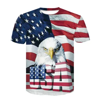 Gyvūnų marškinėliai 3d erelis Amerikos vėliava spausdinti vasaros marškinėliai vyrų, moterų plius dydis marškinėliai vyrų Camiseta Dropship