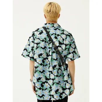 Gėlių Paplūdimys Marškinėliai Vyrams Net Įžymybės Prarasti Atsitiktiniai Trumpomis Rankovėmis Marškinėliai Korėjos Streetwear Mados Vyrų Marškinius Vyras