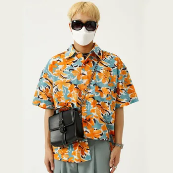 Gėlių Paplūdimys Marškinėliai Vyrams Net Įžymybės Prarasti Atsitiktiniai Trumpomis Rankovėmis Marškinėliai Korėjos Streetwear Mados Vyrų Marškinius Vyras