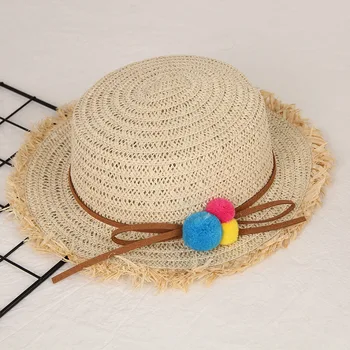 H7442 Vasarą Naujų Mergaičių Saulės Skrybėlę Paplūdimio Kelionės Lauko Šiaudų Saulės Bžūp 3-7 Metų Vaikų, Kvėpuojantis Skėtį Nuo Saulės Atsitiktinis Skrybėlės