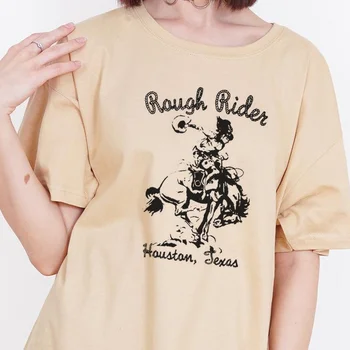HAHAYULE-JBH Grubus Rider Moterų Vintage Mados T-Shirt Retro Grunge Gatvės Stiliaus Tee Medvilnės Negabaritinių Marškinėliai Mielos Ponios Viršų