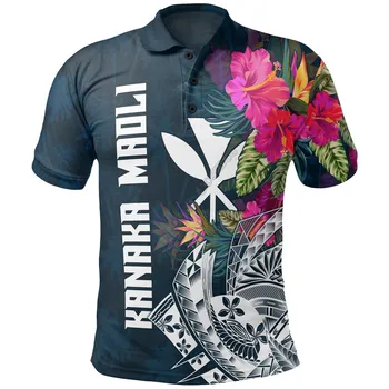 Havajai Polo Marškinėliai Kanaka Maoli Turkis Vėžlys Hibiscus 3D Atspausdintas Polo Marškinėliai Vyrams, Moterims trumpomis Rankovėmis Vasarą T-shirt