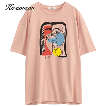Hirsionsan Abstrakčios Grafikos Moterų Tees 2021 Naujas Minkštas Medvilnės Atsitiktinis Spausdinimo T Shirts Harajuku Vasaros Baltos Vatos Pagaliukai