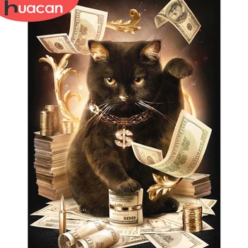 HUACAN 5d Deimantų Meno Tapybos Rinkinys Kačių kvadratiniu/Apvalus Gręžimo Diamond Siuvinėjimo Pardavimo Gyvūnų 