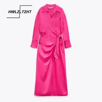 HWLZLTZHT 2021 Marškinėliai Suknelė Moterims Ruched Ilgos Suknelės Moteris Vasaros Atsitiktinis Wrap Midi Afrikos Suknelės Moterims ilgomis Rankovėmis Suknelė