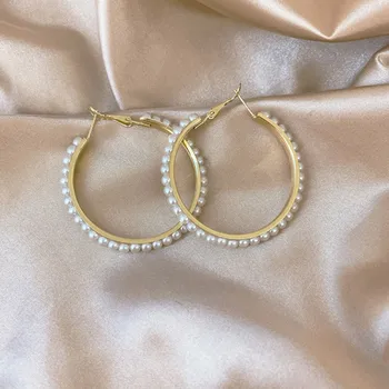 Imitacija, perlų Didelis Hoopas Auskarai Moterų Mados Auskarai Moterų Vestuvių Papuošalai 2021