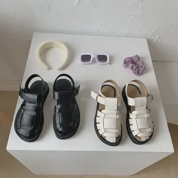 IPPEUM 2021 Zapatos planos de tela Retro romano para mujer, Sandalias planas de Punta abierta transparentes de diseño, zapatos d