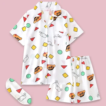 Japonijos Anime Pijama Moterims Vasaros Pajama Medvilnės Roomwear Pora Homewear Kostiumai Su Šortai 3 Gabalus Labi Xiaoxin Pyjama 2021
