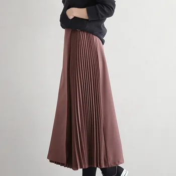Japonijos korėjiečių Stiliaus Aukšto Juosmens Ilgai Moteris Sijonai 2020 M. Rudens Žiemos Office Lady-line Plisuotos Moteriški Sijonai Mujer Faldas