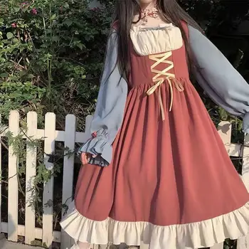 Japonijos Minkštas Sesuo Cute Lolita Dress Moterų Viktorijos Gotika Nėriniai-up Kawaii Suknelė Šalis Retro Tamsiai Mergaites Tvarstis Tarnaitė Suknelės