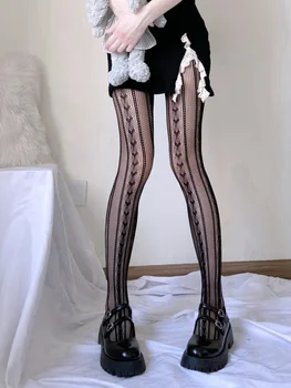 Japonijos Tamsiai Meilės Dryžuotos Kojinės Moterų Gotikos Prekės Dizaineris Nėrinių Žvejybos Tinklas Kojinės Ponia Lolita Sexy Love Taškų Triko Moteris