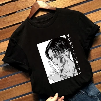 Japonų Anime Ataka Titan moteriški marškinėliai Levi Akermano Hip-Hop Tee Viršūnes Derliaus Chic Drabužius Unisex