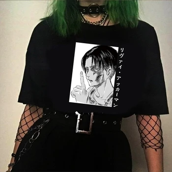 Japonų Anime Ataka Titan moteriški marškinėliai Levi Akermano Hip-Hop Tee Viršūnes Derliaus Chic Drabužius Unisex