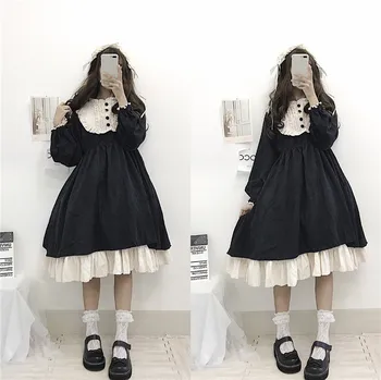 Japonų Stiliaus 2021 Lolita Dress Moterų Suknelės, O-Kaklo arbatėlė Derliaus Kontrasto Spalvų Susiėmę Saldus Lolita Kawaii Drabužiai