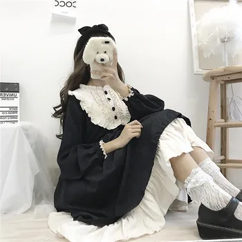 Japonų Stiliaus 2021 Lolita Dress Moterų Suknelės, O-Kaklo arbatėlė Derliaus Kontrasto Spalvų Susiėmę Saldus Lolita Kawaii Drabužiai