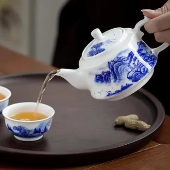 Jingdezhen Rankomis Dažyti Kraštovaizdžio Keramikos Virdulys Underglaze Mėlynos ir Baltos spalvos Porceliano Kung Fu Arbatos Rinkinys, arbatinukas Arbatos gamintojas Teaware