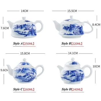 Jingdezhen Rankomis Dažyti Kraštovaizdžio Keramikos Virdulys Underglaze Mėlynos ir Baltos spalvos Porceliano Kung Fu Arbatos Rinkinys, arbatinukas Arbatos gamintojas Teaware