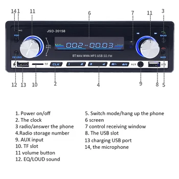JSD-8 Automobilio Radijo Imtuvą Auto Stereo 1 Din 12V Bluetooth V2.0 FM, Aux Įvesties Imtuvas Garso SD USB ir MP3 Grotuvai