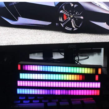 Juoda Korpuso RGB Balso Aktyvuota Pikapas Ritmas, Šviesa ir Bazė Aliuminio Lydinio LED 32 Bitų Muzikos Lygio Indikatorius Automobilių Buveinės Šalis