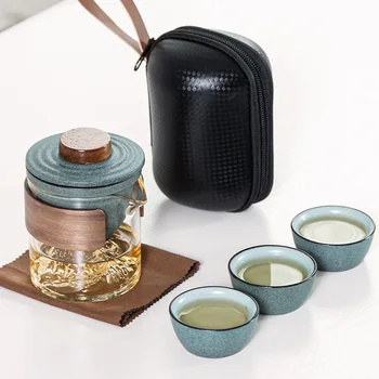 Juodosios keramikos vieną puodą, 3 puodeliai arbatos rinkinys nešiojamų kelionių home office taurės keramikos arbatos, kavos konteineris su maišas