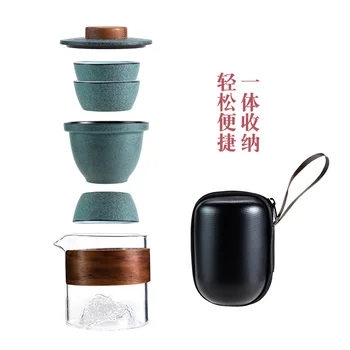 Juodosios keramikos vieną puodą, 3 puodeliai arbatos rinkinys nešiojamų kelionių home office taurės keramikos arbatos, kavos konteineris su maišas