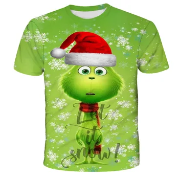Juokingas Filmas Kalėdų Žalia Grinch 3D Print T-marškinėliai Berniukams, ir Mergaitėms, O-kaklo Vaikams Laisvalaikio Tees Viršūnes trumpomis rankovėmis T-shirt