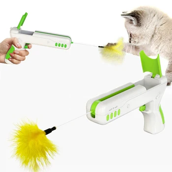 Juokingas Interaktyvus Kačių Žaislai Su Plunksnų Kamuolys Cat Stick Pavasario Šaudymo Ginklą Kačiukas, Šuniukas Katės Šunys Antistress Mokymo Reikmenys