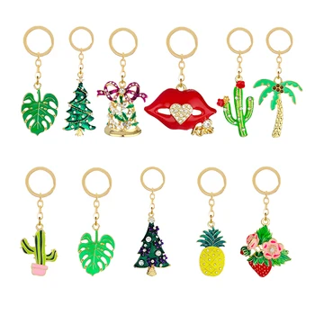 Kalnų krištolas lydinio keychain raktų žiedas mažas dovana animacinių filmų mažų šviežių vaisių augalų Kalėdų stilius ponios maišelį priedai