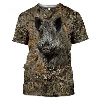 Kamufliažas medžioklės gyvūnų šernas 3D T-shirt vasaros laisvalaikio vyriški marškinėliai mados gatvė moterų megztinis trumpomis rankovėmis striukė