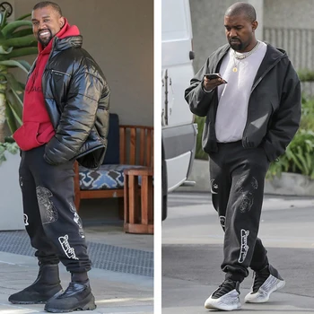 Kanye West Grafiti Jogger Kelnes Hip-Hop Vyrų tie dažai Vilnos Poilsiu Vyrų Miestų Streetwear Sweatpants Vyrai Moterys Spausdinimo Kelnės