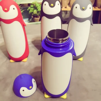Karšto Kelionės Nešiojamų Animacinių Filmų Pingvinas Nerūdijančio Plieno Termosas Vaikams Dovanų Masažuoklis Puodeliai Vakuuminės Kolbos Instlated Vandens Butelis Thermocup