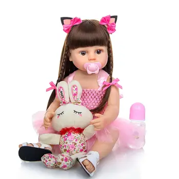 Karšto Pardavimo 55 CM Visas Silikono Reborn Baby Lėlės Rožinė Suknelė Bamblys šviesiai Rudos Odos Boneca Lėlės Žaislas Vaikams Partneris KALĖDŲ Dovana