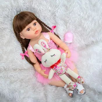 Karšto Pardavimo 55 CM Visas Silikono Reborn Baby Lėlės Rožinė Suknelė Bamblys šviesiai Rudos Odos Boneca Lėlės Žaislas Vaikams Partneris KALĖDŲ Dovana