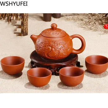 Karšto Pardavimo Yixing Raudonos smėlio Arbatos rinkinys Arbatos Rinkinys Kelionės nešiojamų arbatos nustatyti Vieną puodą keturi puodeliai Arbatos Tiktų Kinų Arbatos ceremonija prekes