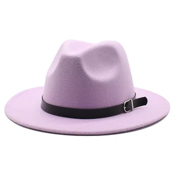 Karšto Pardavimo Šviesiai violetinės spalvos Vilnonių Fedora Skrybėlės Ponios Dryžuotas Retro Butas Briauna Tiesi Pusėje Vyrų, Moterų Džiazo Panamos Skrybėlė