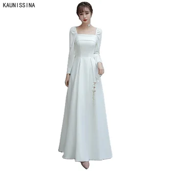 KAUNISSINA Paprasta Vestuvinė Suknelė 2021 Linijos, ilgomis Rankovėmis, Vestuvinės Suknelės Baltos Aikštėje Apykaklės Grindų Ilgis Vestuvių Suknelės, Plius Dydis