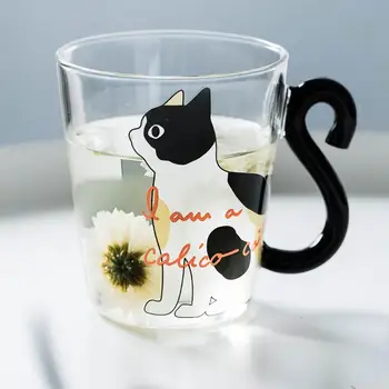 Kava, pienas, arbata Stiklinės vandens taurė Cartoon kūrybos cute Kačių puodelis Raudonųjų vyno, alaus, šampano taurių vaikai butelis daugkartinio naudojimo