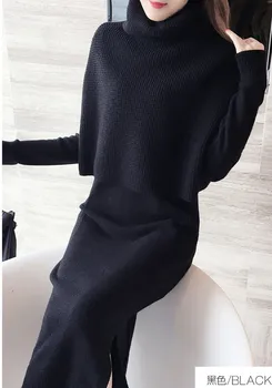 Kašmyras Padalinta Bodycon Mezgimo Suknelė Aukštos Kokybės Žiemos Dviejų Dalių Moterų Elegantiškas Megztinis Golfo Žaliojo Ilgas Apsiaustas Rankovės