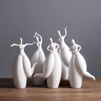 Keramikos Baltos spalvos Fat Lady Šokėja Statulos Šiuolaikinių Šokių Moterų Figūrėlės Interjero Šiaurės Dovana, Namų Dekoravimo Reikmenys dekoras